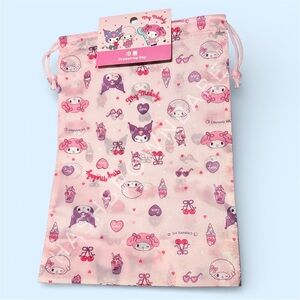 NEW Sanrio My Melody And Kuromi Pink And Purple Kawaii Valentines Drawstring Bag